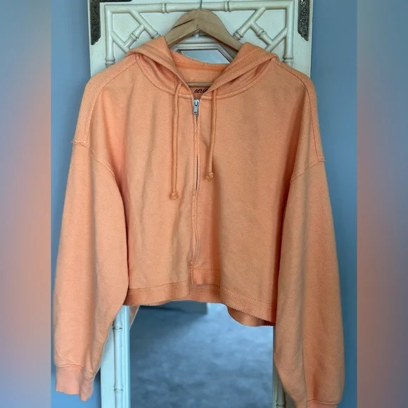 Aerie Orange Cropped Beach Party Zip up hoodie, size large, oversized, BNWT - Picture 2 of 11